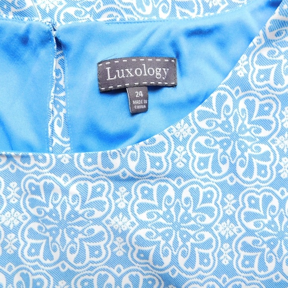 Luxology Crochet Bell Sleeve Shift Dress Plus Size 24 Blue White Boho NWT - Picture 2 of 7